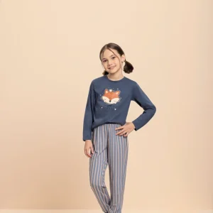 Pijama Feminino Infantil Manga Longa Para Ficar Em Casa em Algodão - Lua Encantada