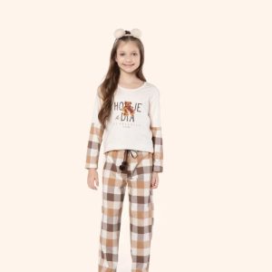 Pijama Manga Longa Feminino Infantil Clube da Preguiça em Algodão - Lua Encantada