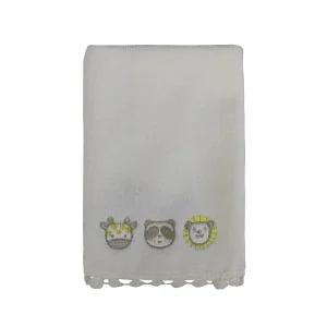 Toalha De Boca Cute Animals Bordada Guipuir Dots Branca 22X30