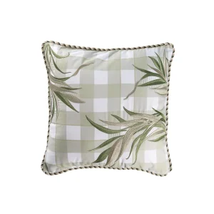 Almofada Refúgio Natural Estampado Xadrez Verde Bordada 50x50