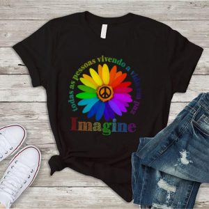 Camiseta Colorful Crisântemo Imagine Todas As Pessoas Vivendo A Vida Em Paz