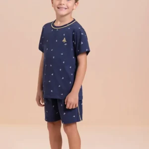 Pijama Manga Curta Infantil Masculino Barquinho em Algodão - Lua Encantada