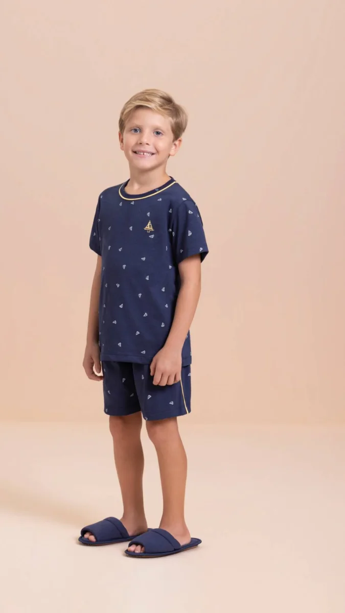Pijama Manga Curta Infantil Masculino Barquinho em Algodão - Lua Encantada - Image 2