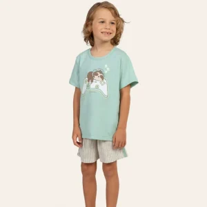 Pijama Manga Curta Masculino Infantil Gravataria em Malha Mescla - Lua Encantada