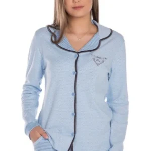 Pijama Manga Longa Aberto Avelã em Algodão - Divina Noite