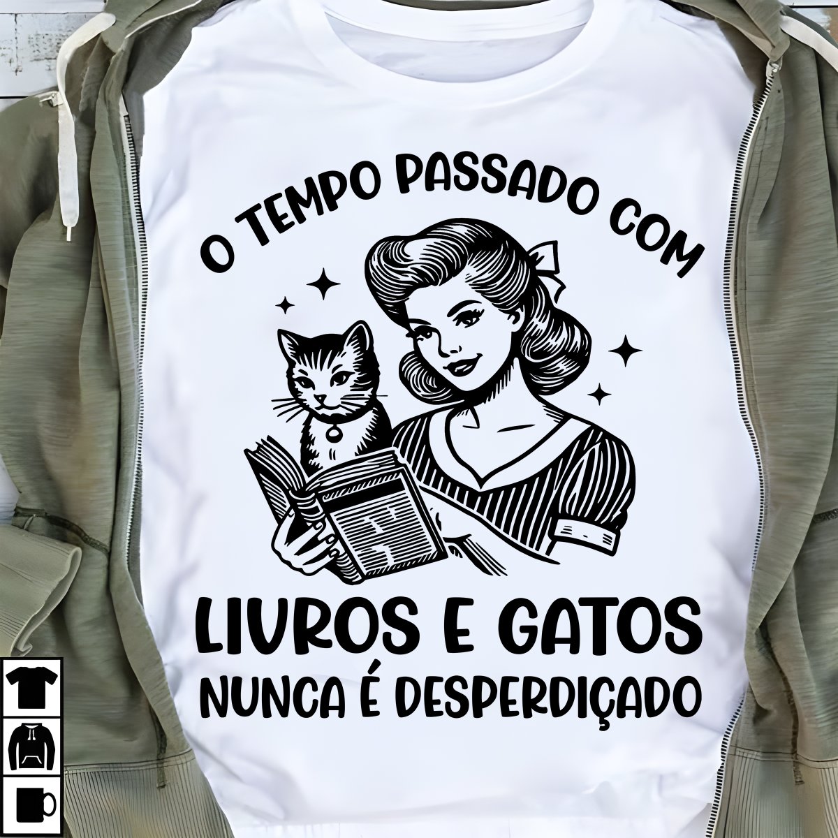 Camiseta Livros O Tempo Passado Com Livros E Gatos Nunca É Desperdiçado