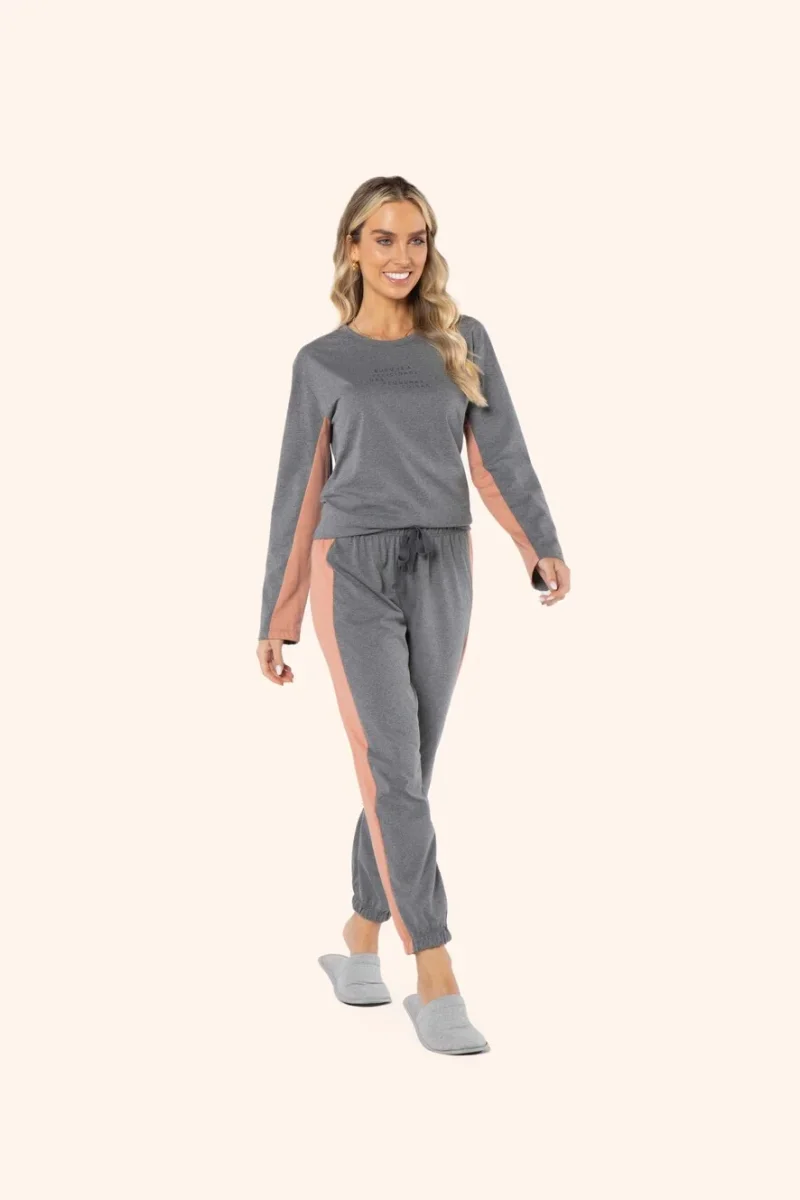 Pijama Manga Longa Feminino Essência em Malha Mescla - Lua Encantada