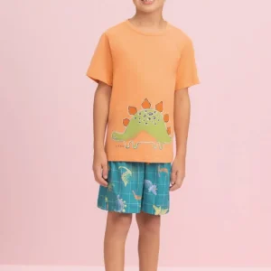 Pijama Manga Curta Masculino Infantil Dino em Algodão - Lua Encantada