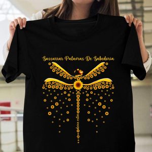 Camiseta Libélula E Girrasol Sussurrar Palavras De Sabedoria Deixe Estar