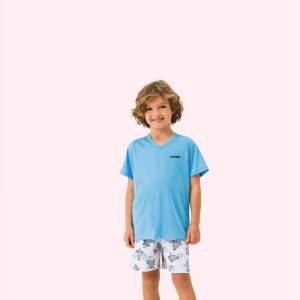Pijama Manga Curta Masculino Infantil Sabedoria em Malha Mescla - Lua Encantada