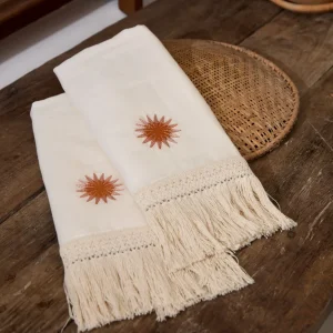 Toalha De Visista Falésias 2 Pçs Bordada/ Passamanaria Franjas