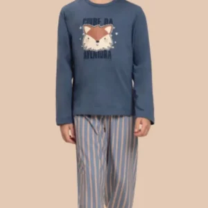 Pijama Manga Longa Masculino Infantil Para Ficar em Casa em Algodão - Lua Encantada