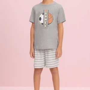 Pijama Manga Curta Masculino Infantil Games em Malha Mescla - Lua Encantada