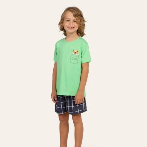 Pijama Manga Curta Masculino Infantil New Grid em Algodão - Lua Encantada