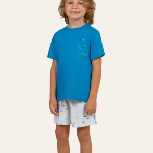 Pijama Manga Curta Masculino Infantil Peixinho em Algodão e Malha Mescla - Lua Encantada