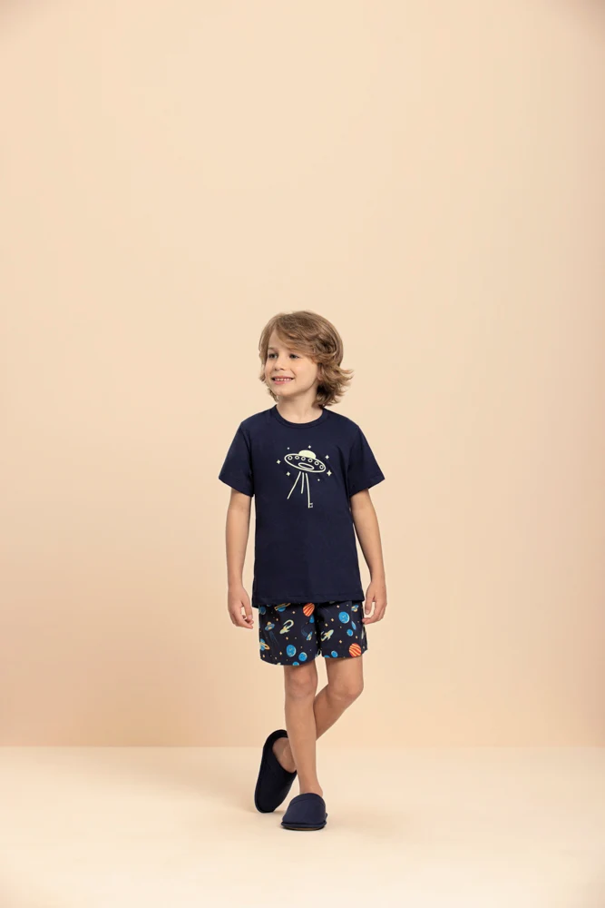 Pijama Manga Curta Masculino Infantil Space em Algodão - Lua Encantada - Image 2